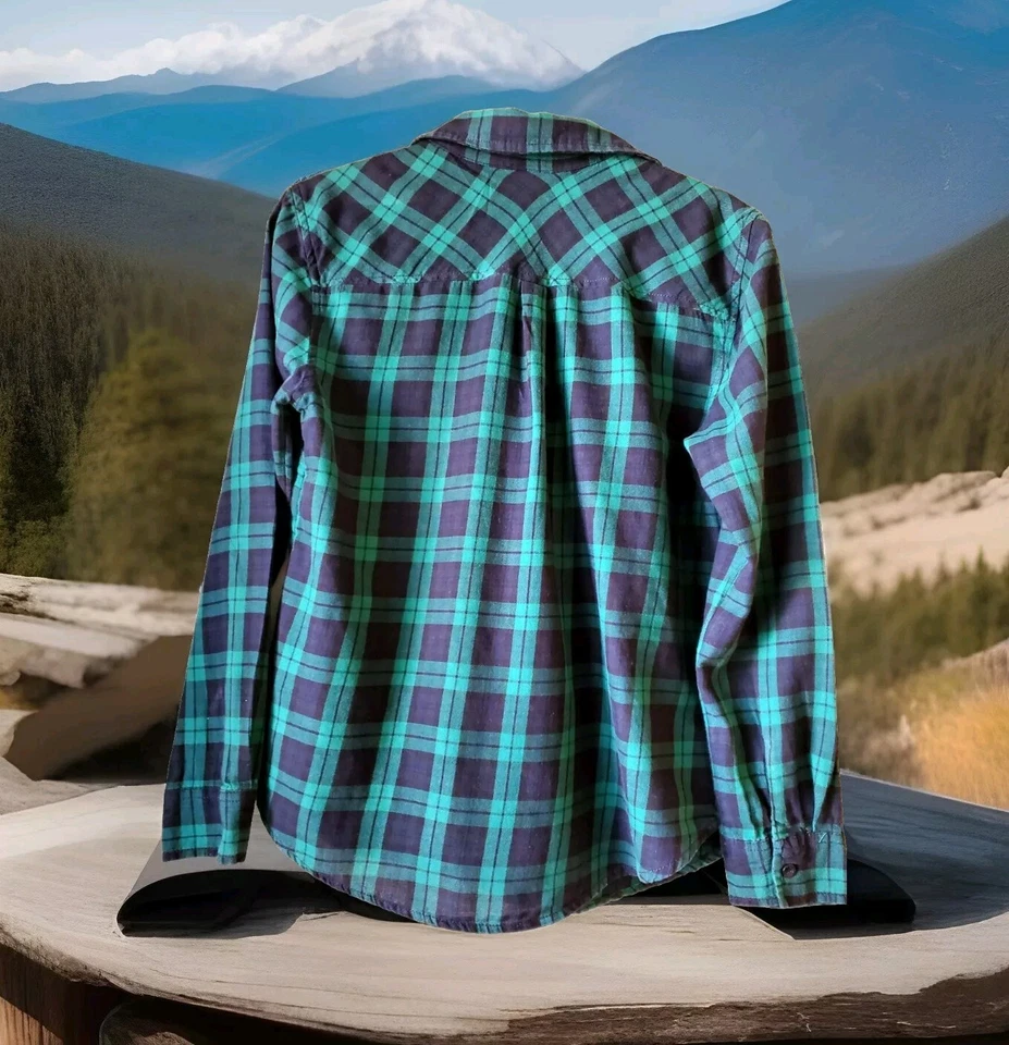 Camisa a Cuadros Faded Glory Niñas Junior Verde y Azul (CH Pequeña 4-6) Foto 2 de 4