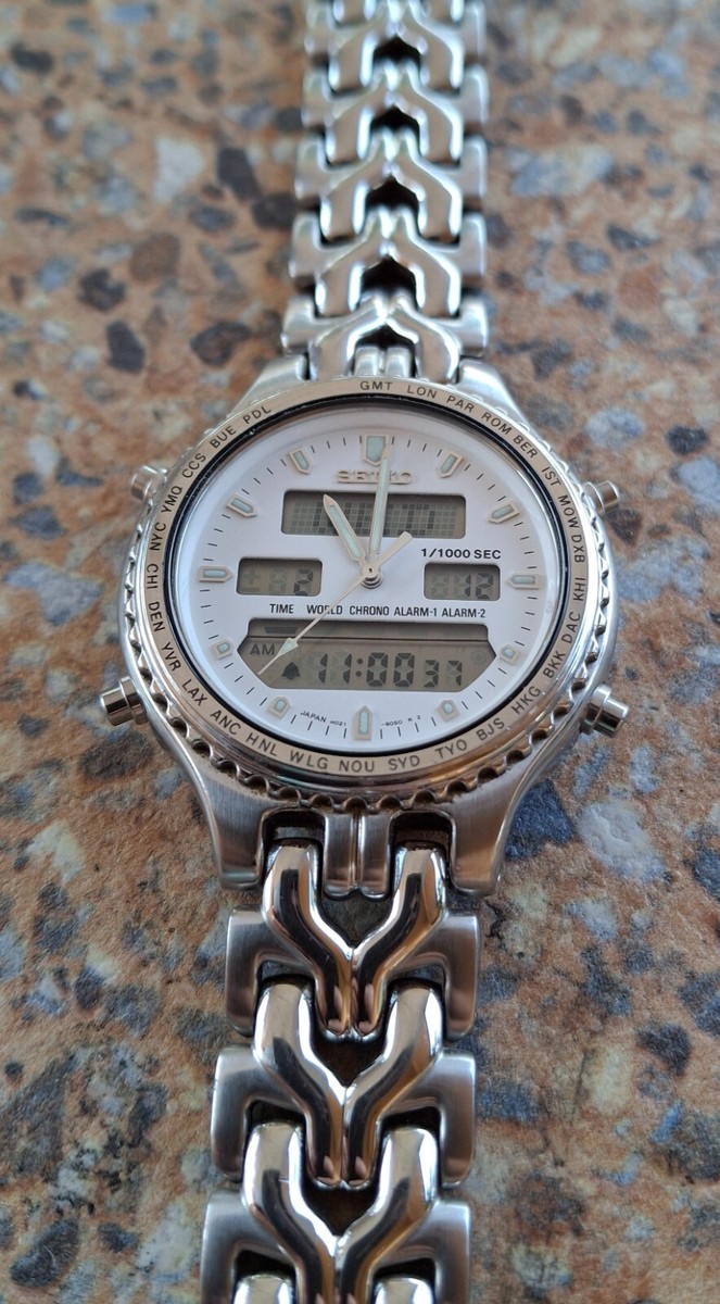 SEIKO H021-8050 メンズ 腕時計 Seiko World Time Analogue Digital September 1997 H021 8050