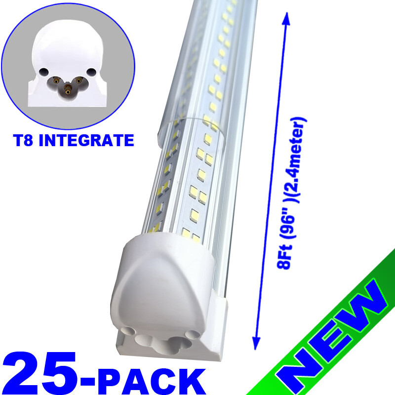 8Ft LED Shop Light,144w 18000LM 6500K,Clear Cover Linkable LED Tube Lights 25P