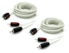 PAIR WHITE 15 FT HIGH END RCA CABLES 3X SHIELDED TWISTED CAR MARINE AMP 15 FEET