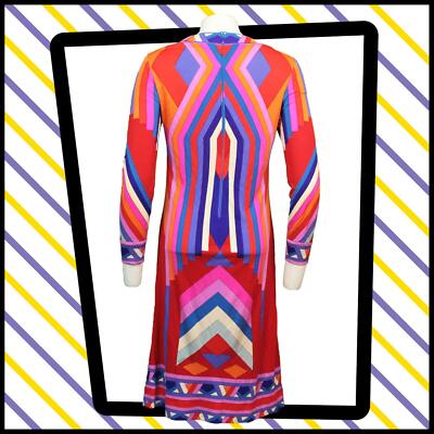 LEONARD FASHION Paris Silk Jersey DRESS Purples/Red/Orange Size 10 