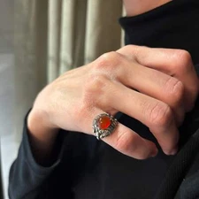 Estate Georg Jensen 830 Silver French import Hallmarks Carnelian Ring No 11 (ear