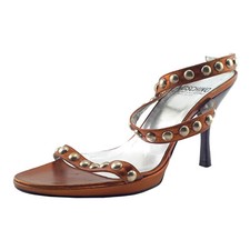 Worn 1x Metallic MOSCHINO Copper Strappy Studded Heels 37.7 EU 7 US ITALY