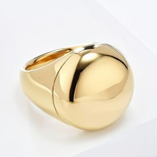 Women Men Round Signet Ring Stainless Steel Simple Plain Pinky Wedding Statement