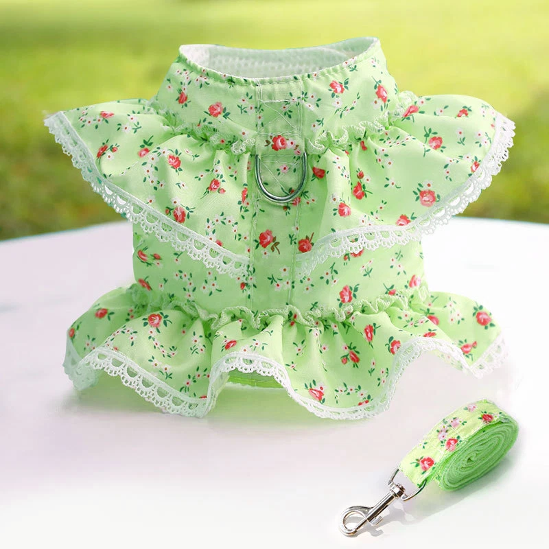Dog Harness With Leash Adjustable Soft Padded Pet Vest Flower Lace For Small
