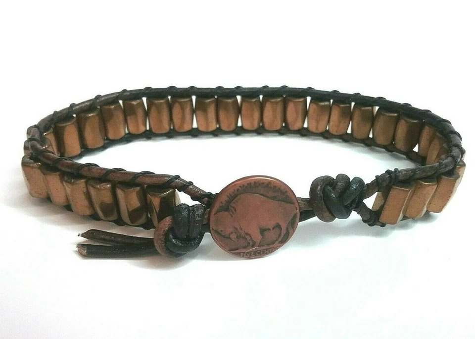 Мужской черный / коричневый кожаный надежном браслет с медного тона магнитные бусины Buffalo - Изображение 3 из 4