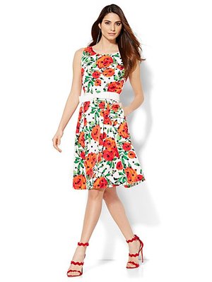 slim fit dress slacks Floral Seamed Fit and Flare Dress