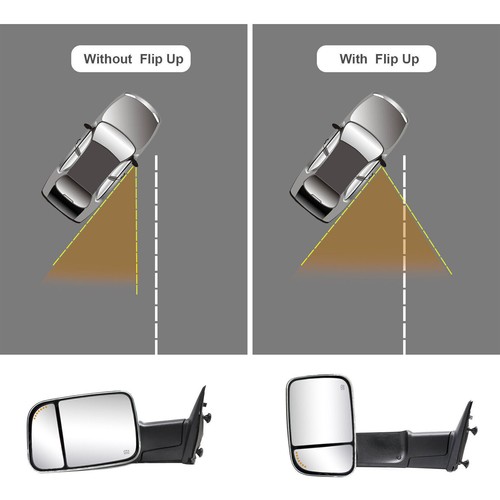 Towing Mirrors For 2009-18 Dodge Ram Power Heated Arrow Lamp Temp Sensor Chrome - Picture 5 of 12