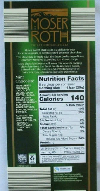 2 Pack Moser Roth Chocolatiers Dark MINT Chocolate Made in Germany 4 ...