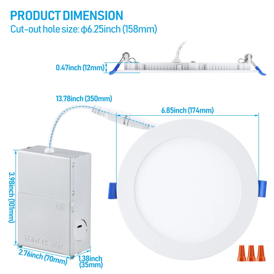 Paquete de 12 accesorios de iluminación de techo empotrados regulables ultrafinos de 6 pulgadas, con J-Box Foto 3 de 4
