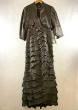 Adrianna Papell Satin Tiered Maxi Gown & Bolero 2 pc Set Dress Sz 8 Bronze Event