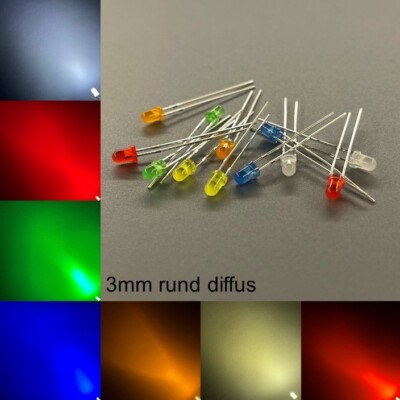 3mm LEDs rund diffus alle Farben inkl. Widerstände Leuchtdioden LED 3 mm
