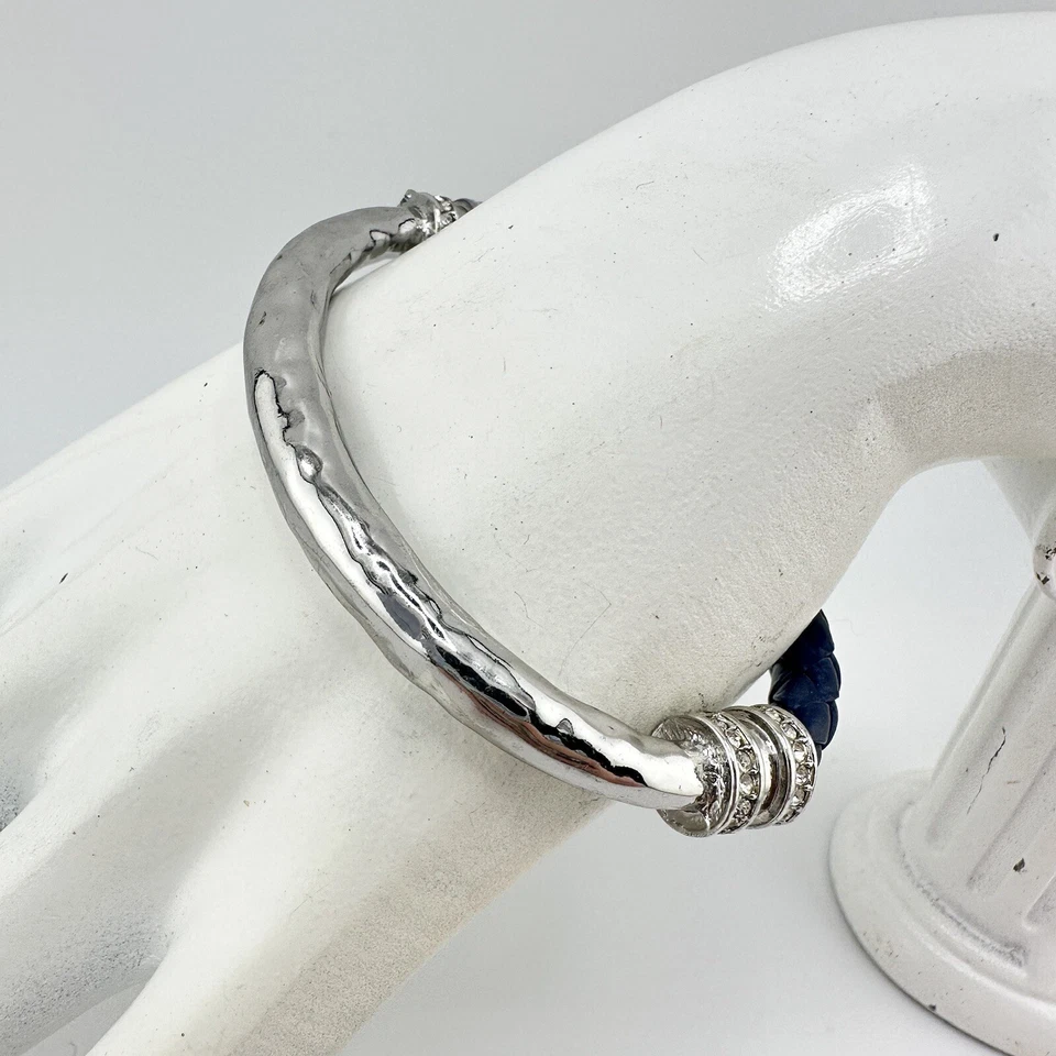 "Pulsera Chloe + Isabel azul cuero trenzado tono plata cristal acento 6,75""" Foto 4 de 4