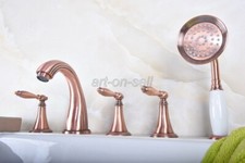 Red Copper 5 Pcs Deck Mount Bathroom Bathtub Faucet Set with Handheld Shower