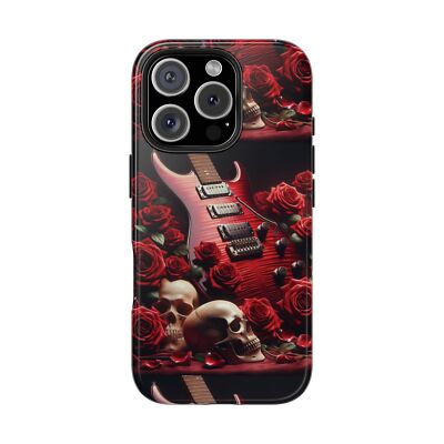 Guitar Roses Tough Phone Case, Rocker Gift, Floral Skull Phone Cover, Edgy Tech