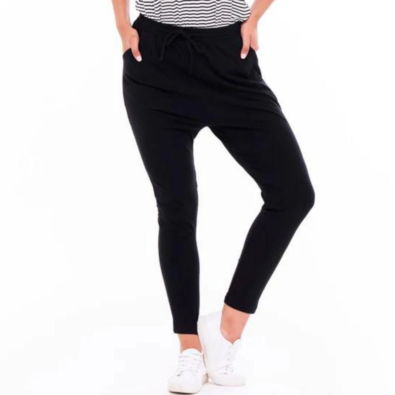 BETTY BASICS JADE PANT DROP CROTCH LOUNGE PANTS, BLACK SIZE 8-22
