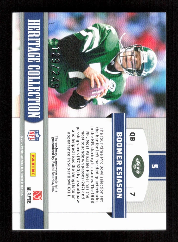2012 Panini Totally Certified #5 Boomer Esiason Heritage Collection Jersey /249 - Image 2 of 2