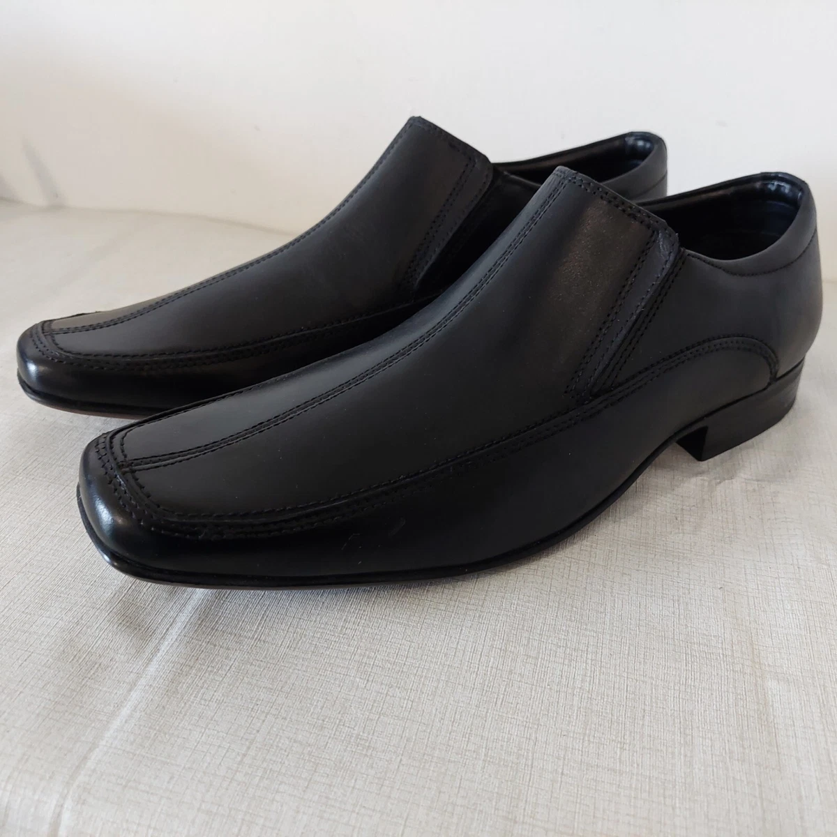 NEW CLARKS MENS BENSLEY STEP BLACK LEATHER SLIP ON LOAFER FORMAL SHOES SIZE 10