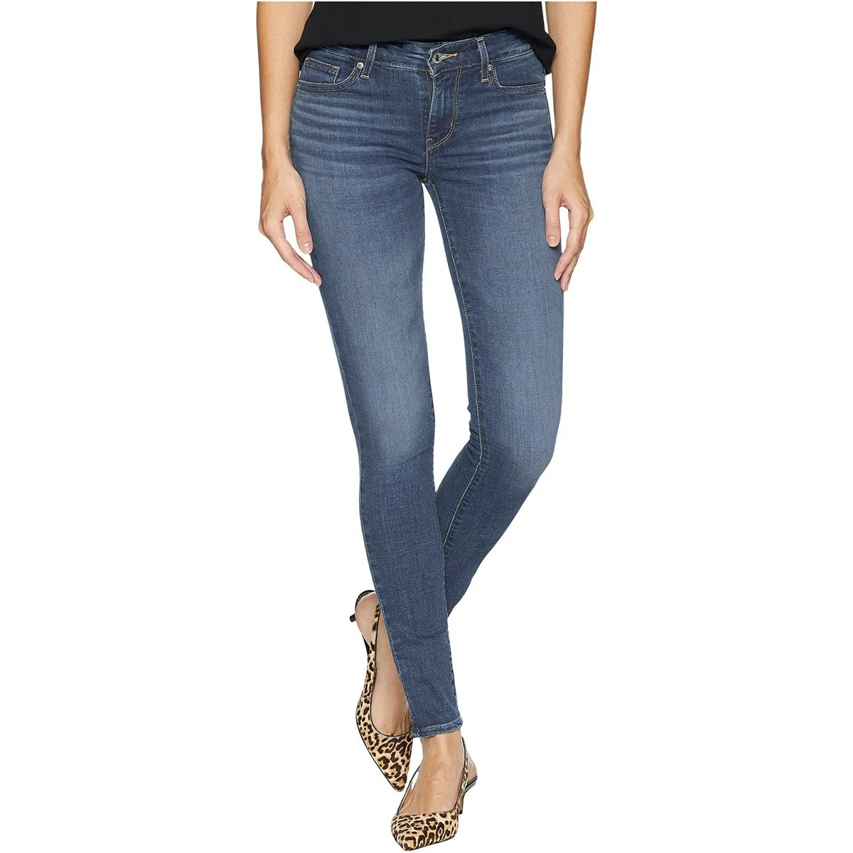 Levis 711 Skinny Jeans Womens Mid Rise Blue Wash Zipper Fly Stretch Denim