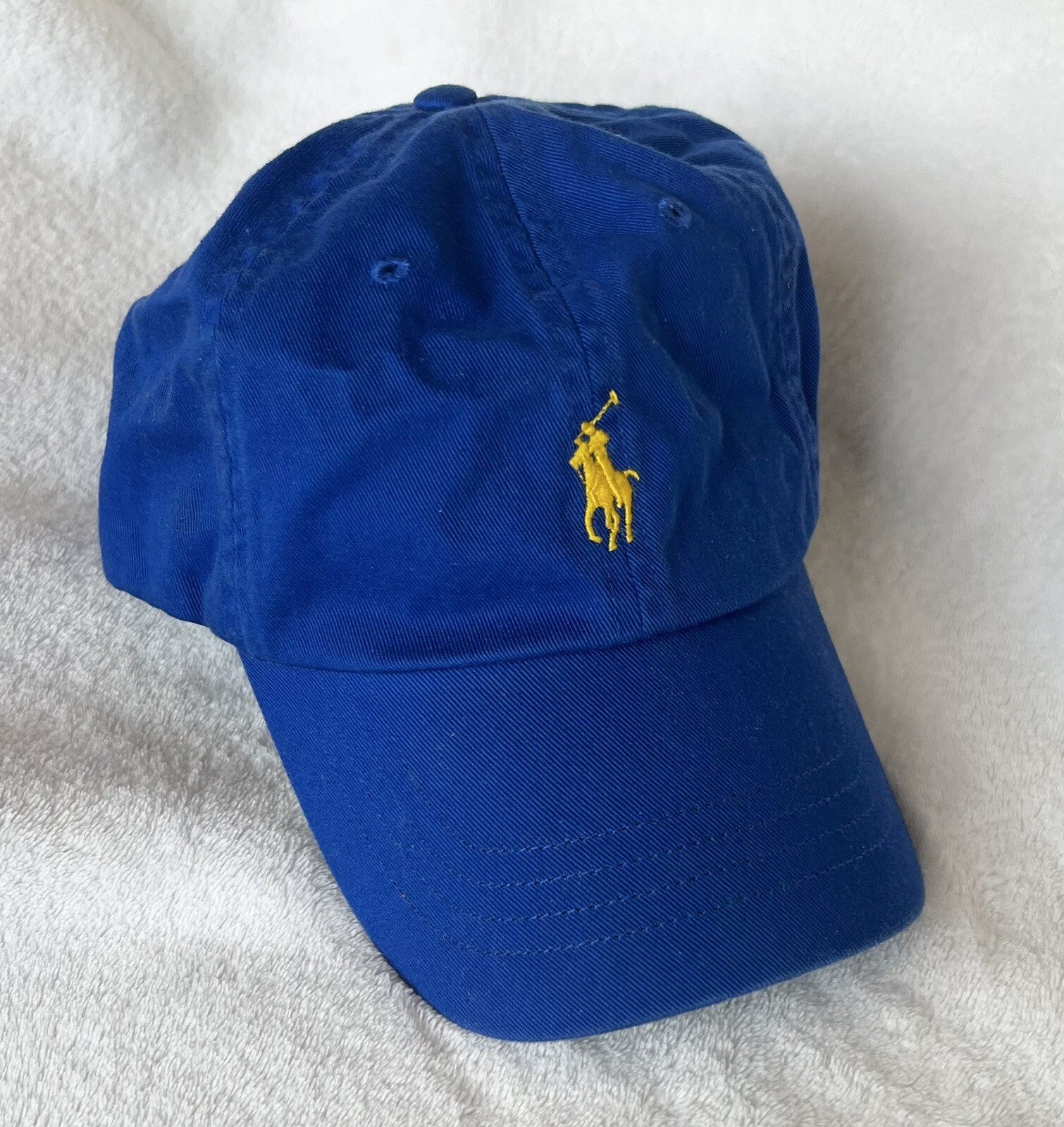 Cappello chino Polo Ralph Lauren blu berretto a sfera giallo pony nuovo con etichetta