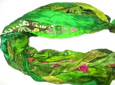 PRI 12 yards Unstitched PURE Silk Sari Ribbon Yarn tassels SKEINS Parrot Green