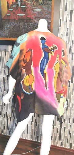 VIntage Dilemma Dhun Shroff Silk Handpainted Tunic Womens OS Short Sleeve 0117 - Picture 2 of 6