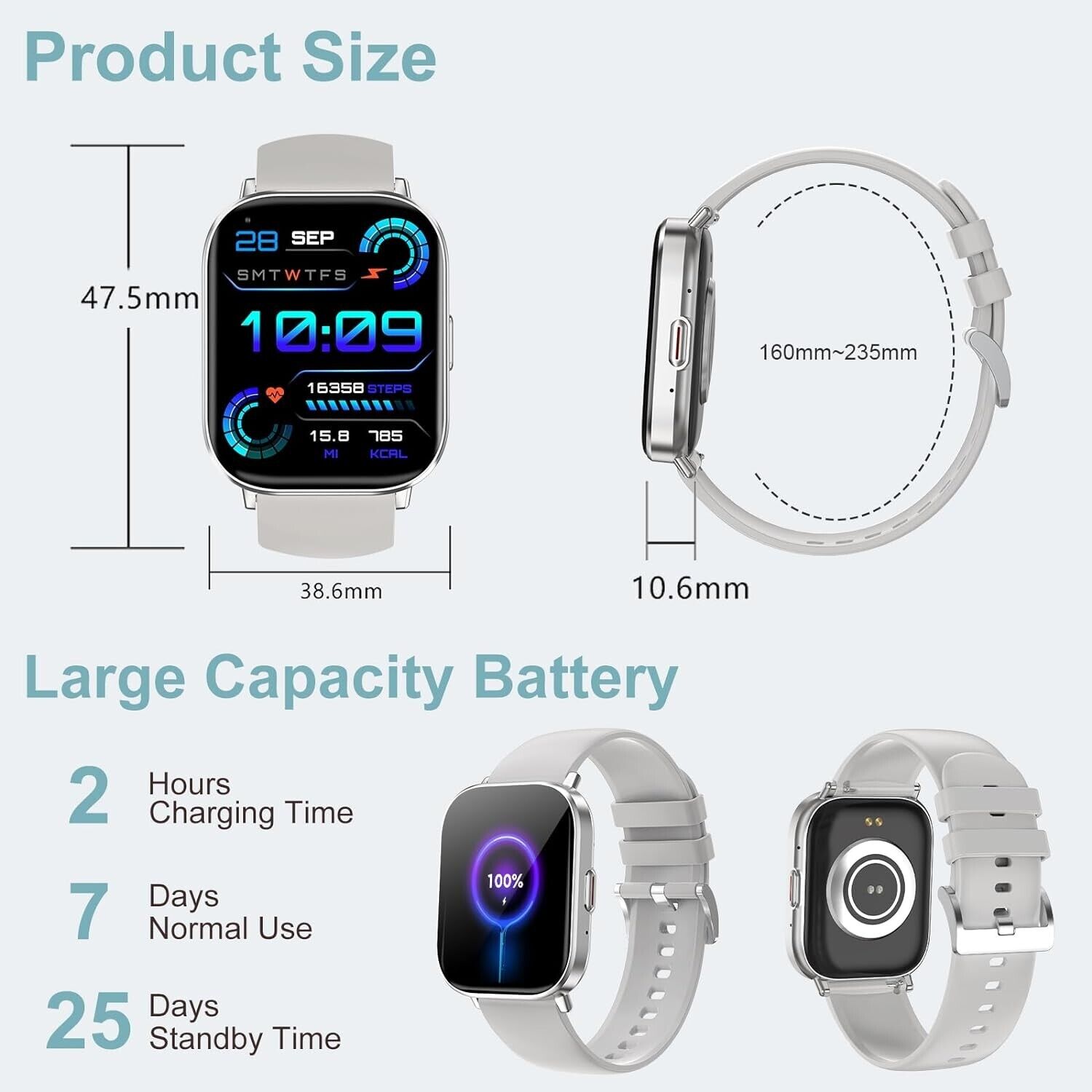 Smartwatch Damen Herren mit Telefonfunktion Armbanduhr iPhone Android Samsung