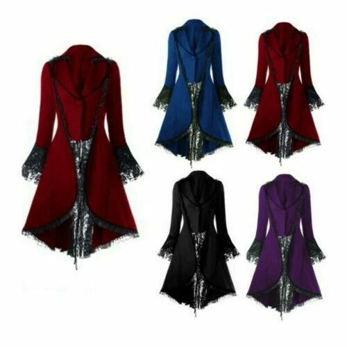 Gothic Punk Rave Long Coats Women Steampunk Jacket Brocade Victorian Retro Dress - Image 2 of 4
