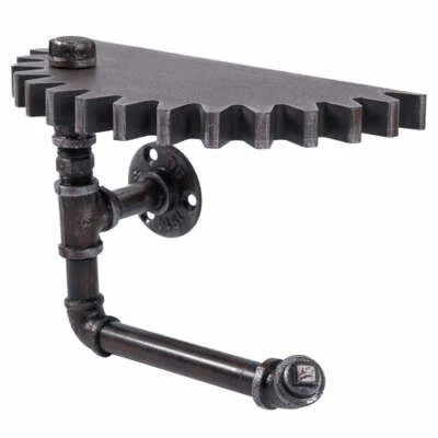 MYGIFT Steampunk Decor Floating Wall Shelf, Industrial Metal Pipe Hanging Rack w/ Shelf