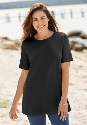 Woman Within Plus Size Perfect Short-Sleeve Crewneck Cotton Tee