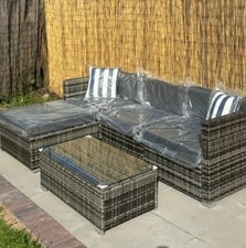 4 Seater Rattan Garden Furniture Set Sofa Coffee Table Cushions Outdoor Grey