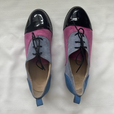 Colorblock Suede Leather Oxford Shoes Women Size 11 EU 41 INCH2 Style Flats