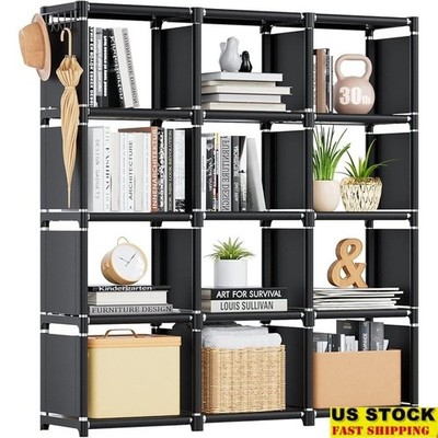 Large 12-Grid Cube Storage Shelf DIY Bookshelf Durable Organizer Easy Assembly
