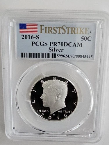 2016-S SILVER PR70 KENNEDY HALF DOLLAR  FIRST STRIKE PCGS PR70 DEEP CAMEO