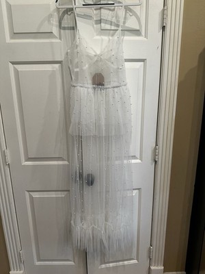 Main Strip Women's Sheer Pearl Ruffle Maxi Dress Size L