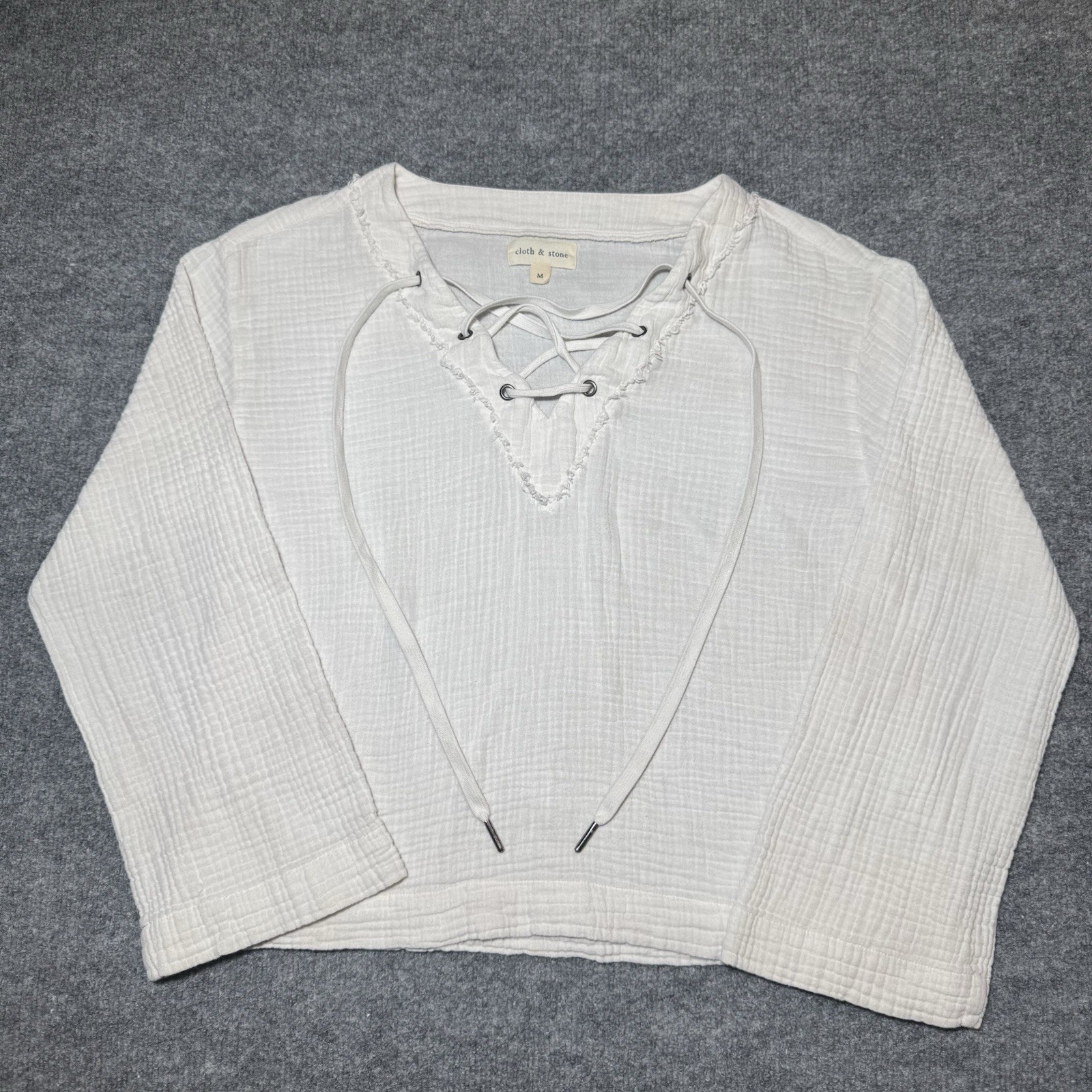 ANTHROPOLOGIE Cloth & Stone White Gauze Lace-Up Top Boho Women’s Medium Cotton