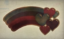 Original Vintage Rainbow Hearts Iron On Transfer