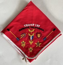 1973 JAMBOREE NECKERCHIEF Embroidered Boy Scout BSA RANK Badges TROOP 197 Calif