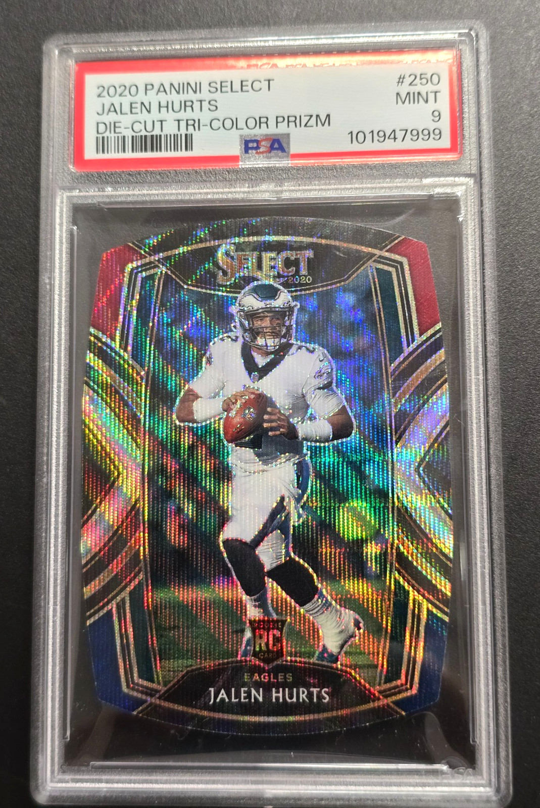 2020 Panini Select #250 Jalen Hurts Die-Cut Tri-Color Prizm PSA 9