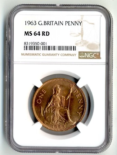 Great Britain. One Penny. 1963 NGC MS64 RD