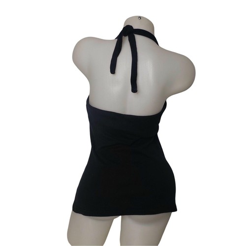 Moda International Tank Top Womens Medium Black Halter Shelf Bra Stretch Casual - Picture 6 of 7