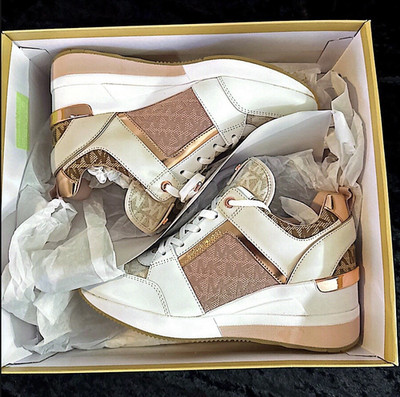 Michael Kors Georgie Trainer Signature Jacquard Mid Top Lace-Up Sneakers