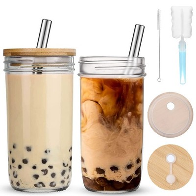 2pcs Bubble Tea Becher mit Tassenbürste und Strohhalm 730 ml Smoothie Becher Set