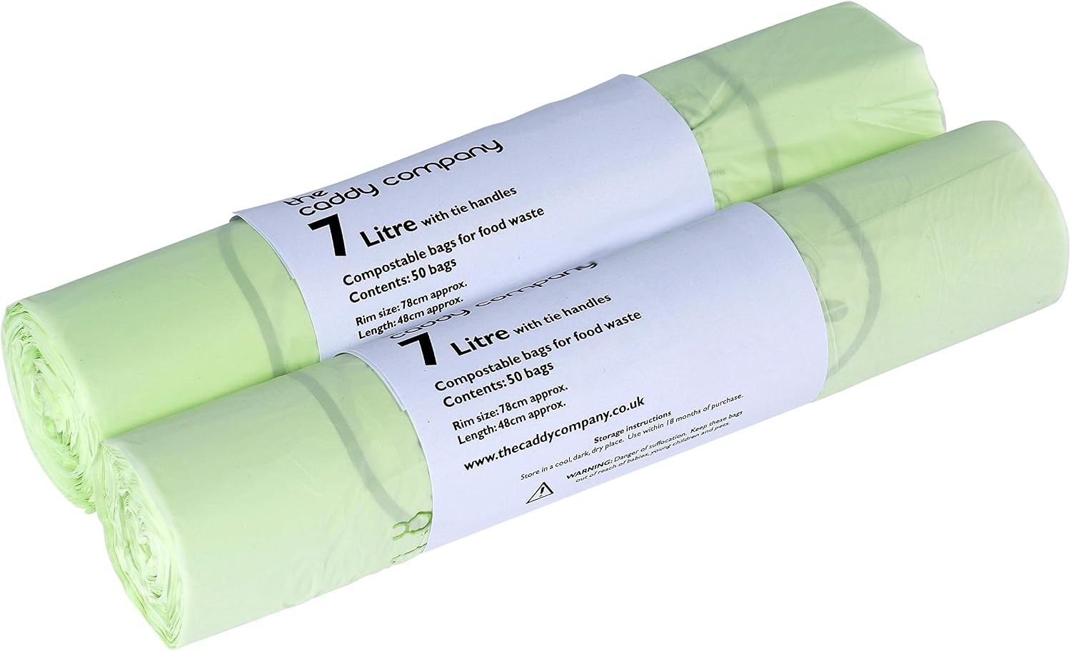 100x 7 Litre Tie Handle Compostable Caddy Bags - 2 Rolls - 7L Caddy Liners - Image 6