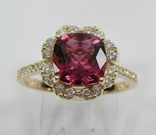 2.50Ct Cushion Cut Pink Tourmaline Halo Engagement Ring 14k Yellow Gold Plated