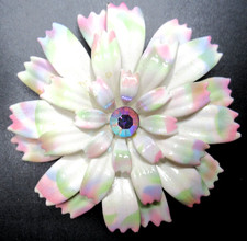 Beautiful Pastel Enamel AB Rhinestone Flower Vintage Pin Brooch