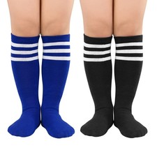 Toddler Knee High Socks Striped Athletic Soccer 2 Pack Blue Black White