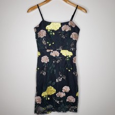 Lulus Rue Embroidered Bodycon Dress Sz S Black Dark Floral Fairy Grunge Goth