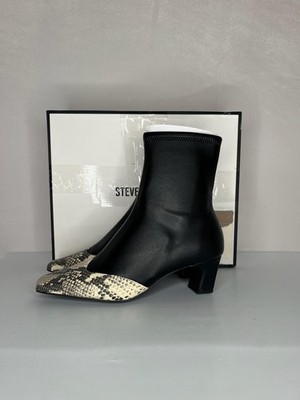 Steve Madden JETER-A Snake Print Sock Boot Block Heel Black Womens 7 NEW