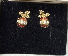 Avon Sparkling Christmas Orament Earrings with surgical steel Posts Vintage